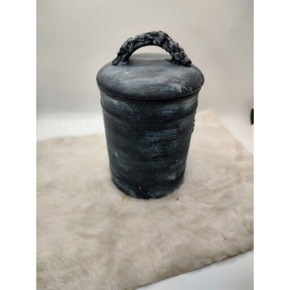 Repurposed Small  storage Canister Handmade By Me With Lid 6.5" Tall Ceramic - Picture 8 of 16